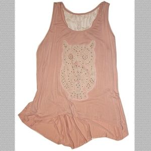LA Teez Pink Owl Tank Top with Lace Detail